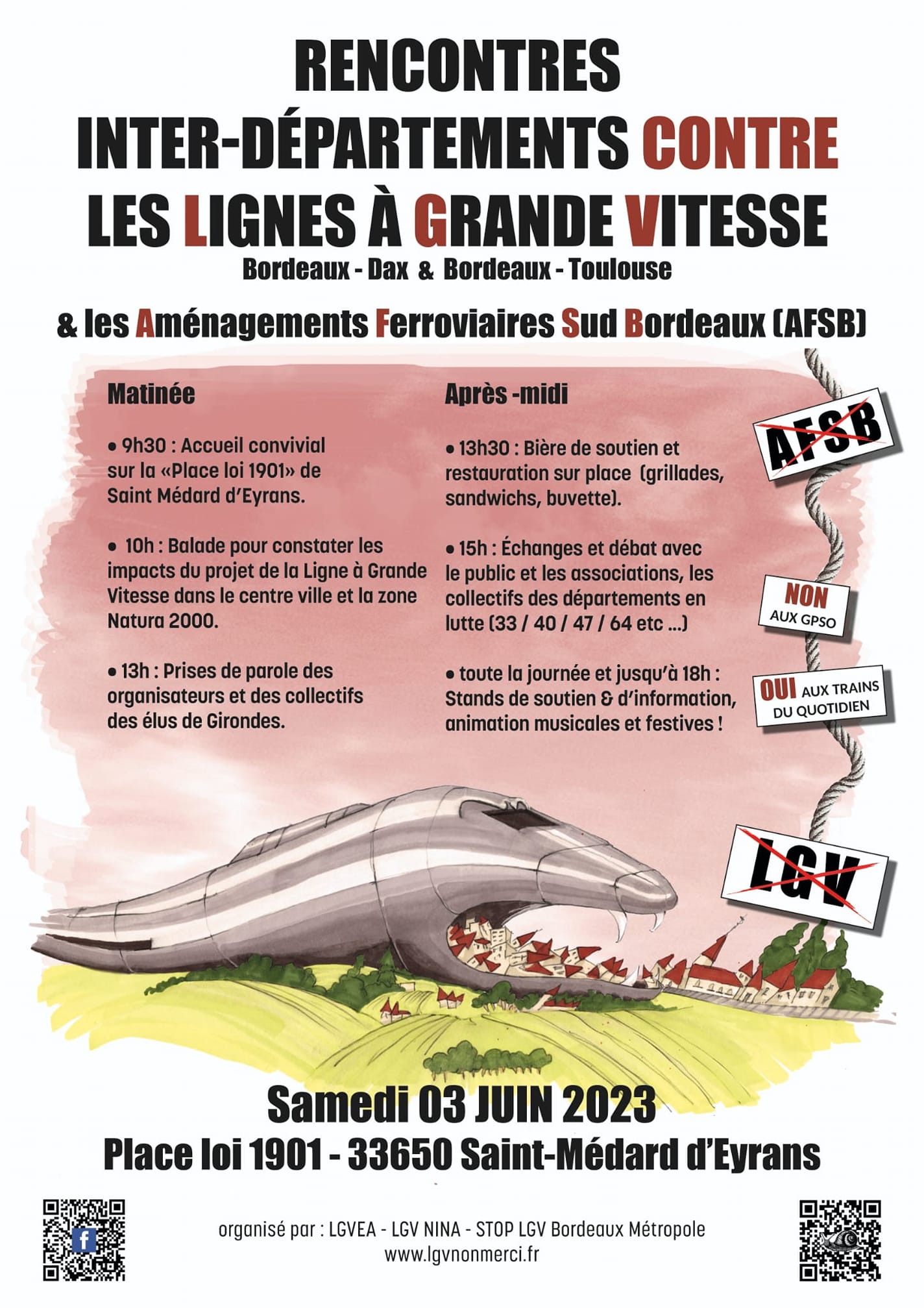 3 juin Rencontres inter-départementales contre les lignes à grande vitesse à Saint Médard d'Eyrans