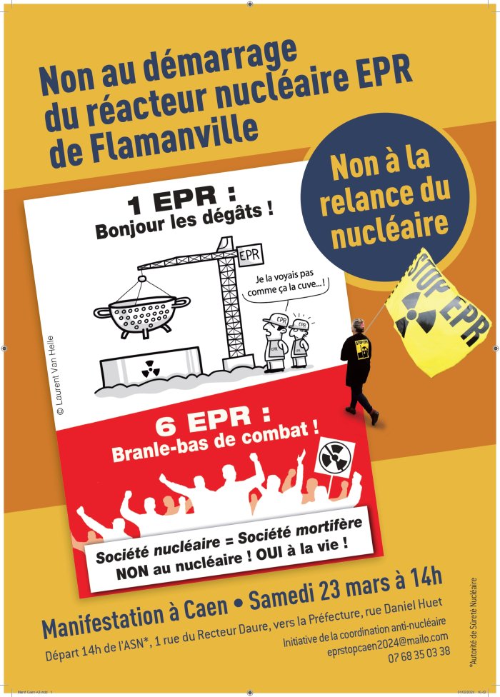 manifestation a caen Non au démarrage du réacteur nucléaire EPR de Flamanville 23 mars 2024